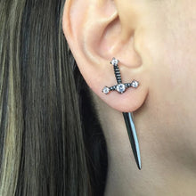 Load image into Gallery viewer, Gothic Kinitial Sword Earrings Vintage Cool Punk Crystal Ear Jacket Goth Dagger Earrings Jewelry Gift For Women
