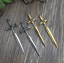 Load image into Gallery viewer, Gothic Kinitial Sword Earrings Vintage Cool Punk Crystal Ear Jacket Goth Dagger Earrings Jewelry Gift For Women

