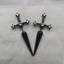 Load image into Gallery viewer, Gothic Kinitial Sword Earrings Vintage Cool Punk Crystal Ear Jacket Goth Dagger Earrings Jewelry Gift For Women
