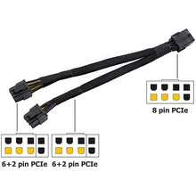 Load image into Gallery viewer, 8 Pin Female to Dual 2X 8 Pin (6+2) Male PCI Express Power Adapter Braided Y-Splitter Extension Cable,20cm
