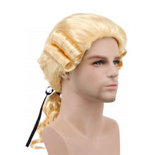 Load image into Gallery viewer, Grey White Black Lawyer Judge Baroque Curly Male Costume Wigs Deluxe Historical Long Synthetic Cosplay Wig For Halloween
