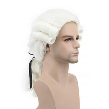 Load image into Gallery viewer, Grey White Black Lawyer Judge Baroque Curly Male Costume Wigs Deluxe Historical Long Synthetic Cosplay Wig For Halloween
