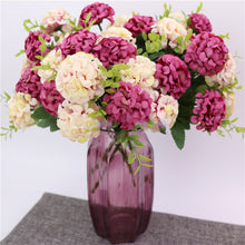Load image into Gallery viewer, 1pcs 10 flower head peony fake flowers  luxury bouquet wedding decoration home table decoration sky blue fake flower
