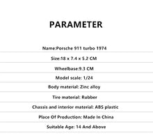 Load image into Gallery viewer, 1:24 1974 Porsche 911 Turbo3.0 sports car simulation alloy car model crafts decoration collection toy tools gift
