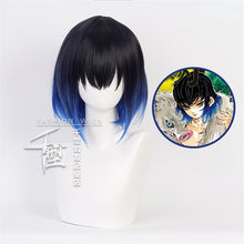Load image into Gallery viewer, Hashibira Inosuke Short Blue Ombre Wig Demon Slayer Kimetsu no Yaiba Heat Resistant Hair Cosplay Costume Wigs + Free Wig Cap
