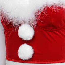Load image into Gallery viewer, Women Christmas Costume Faux Fur Trim Red Flannel Underwired Bra Corset Sexy Bustier Cami Crop Tops Xmas Party Rave Dress Up
