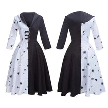 Load image into Gallery viewer, Movie Cruella De Ville Cosplay Costume Women Girls Gown Black White Dress with Gloves Wig Halloween Carnival Party Costumes
