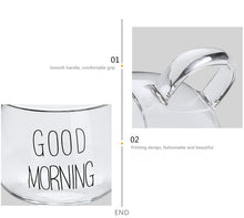 Load image into Gallery viewer, Letter Printed Transparent Creative Glass Coffee Tea Drinks Dessert Breakfast Milk Cup Glass Mugs Handle Drinkware
