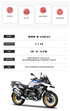 Load image into Gallery viewer, 1:12 BMW R 1250 GS With base alloy off-road motorcycle genuine authorized die-casting model toy car collection gift
