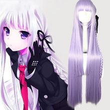 Load image into Gallery viewer, Synthetic Dangan Ronpa Kyouko Kirigiri Purple Cosplay Wig with Kniting Braid Ponytail 100cm Long Straight Hair
