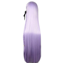 Load image into Gallery viewer, Synthetic Dangan Ronpa Kyouko Kirigiri Purple Cosplay Wig with Kniting Braid Ponytail 100cm Long Straight Hair
