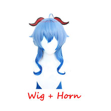 Load image into Gallery viewer, Game Genshin Impact Ganyu Cosplay Wig Horns Gradient Light Dark Blue Wig Simulation Scalp Synthetic Heat Resistant
