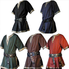 Load image into Gallery viewer, Plus Size Halloween Medieval Costume Viking Pirate Shirt Adult Knight Warrior Tunic Norman LARP Tops Short Sleeve
