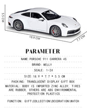 Load image into Gallery viewer, 1:24 Porsche 911 Carrera 4S (992) sports car white simulation alloy car model crafts decoration collection toy tools gift
