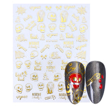 Load image into Gallery viewer, Halloween Anime Nails Stickers Terror Gothic Style Skull Black Snake Decals 3D New Year Sliders Manicure Decorations LECA725-732
