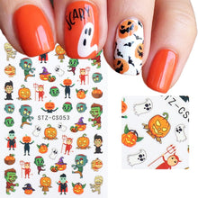 Load image into Gallery viewer, Halloween Anime Nails Stickers Terror Gothic Style Skull Black Snake Decals 3D New Year Sliders Manicure Decorations LECA725-732
