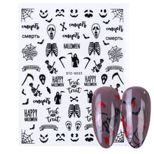 Load image into Gallery viewer, Halloween Anime Nails Stickers Terror Gothic Style Skull Black Snake Decals 3D New Year Sliders Manicure Decorations LECA725-732
