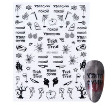Load image into Gallery viewer, Halloween Anime Nails Stickers Terror Gothic Style Skull Black Snake Decals 3D New Year Sliders Manicure Decorations LECA725-732
