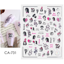 Load image into Gallery viewer, Halloween Anime Nails Stickers Terror Gothic Style Skull Black Snake Decals 3D New Year Sliders Manicure Decorations LECA725-732
