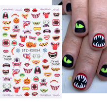 Load image into Gallery viewer, Halloween Anime Nails Stickers Terror Gothic Style Skull Black Snake Decals 3D New Year Sliders Manicure Decorations LECA725-732
