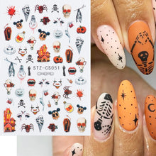 Load image into Gallery viewer, Halloween Anime Nails Stickers Terror Gothic Style Skull Black Snake Decals 3D New Year Sliders Manicure Decorations LECA725-732
