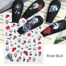 Load image into Gallery viewer, Halloween Anime Nails Stickers Terror Gothic Style Skull Black Snake Decals 3D New Year Sliders Manicure Decorations LECA725-732
