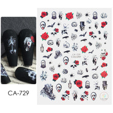 Load image into Gallery viewer, Halloween Anime Nails Stickers Terror Gothic Style Skull Black Snake Decals 3D New Year Sliders Manicure Decorations LECA725-732
