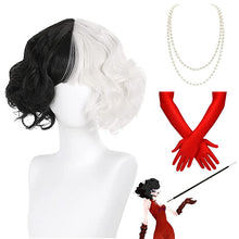 Load image into Gallery viewer, Halloween Cosplay Cruella De Vil Kuila Half Black Half A Hundred Small Short Curly Cos Wig Wig Caps for Making Wigs Danganronpa
