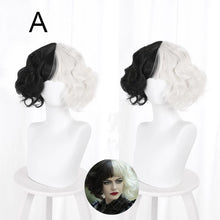 Load image into Gallery viewer, Halloween Cosplay Cruella De Vil Kuila Half Black Half A Hundred Small Short Curly Cos Wig Wig Caps for Making Wigs Danganronpa
