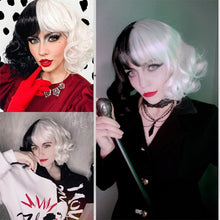 Load image into Gallery viewer, Halloween Cosplay Cruella De Vil Kuila Half Black Half A Hundred Small Short Curly Cos Wig Wig Caps for Making Wigs Danganronpa
