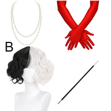 Load image into Gallery viewer, Halloween Cosplay Cruella De Vil Kuila Half Black Half A Hundred Small Short Curly Cos Wig Wig Caps for Making Wigs Danganronpa
