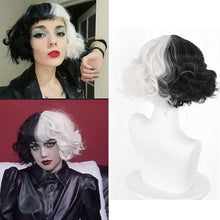 Load image into Gallery viewer, Halloween Cosplay Cruella De Vil Kuila Half Black Half A Hundred Small Short Curly Cos Wig Wig Caps for Making Wigs Danganronpa
