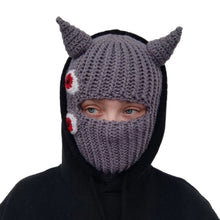Load image into Gallery viewer, Halloween Funny Horns  Creative Knitted Hat Beanies Warm Full Face Cover Ski Mask Hat Windproof Balaclava Hat for Outdoor Sport
