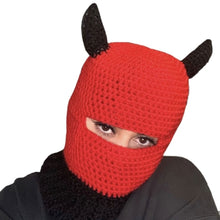 Load image into Gallery viewer, Halloween Funny Horns  Creative Knitted Hat Beanies Warm Full Face Cover Ski Mask Hat Windproof Balaclava Hat for Outdoor Sport
