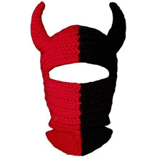 Load image into Gallery viewer, Halloween Funny Horns  Creative Knitted Hat Beanies Warm Full Face Cover Ski Mask Hat Windproof Balaclava Hat for Outdoor Sport
