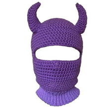 Load image into Gallery viewer, Halloween Funny Horns  Creative Knitted Hat Beanies Warm Full Face Cover Ski Mask Hat Windproof Balaclava Hat for Outdoor Sport
