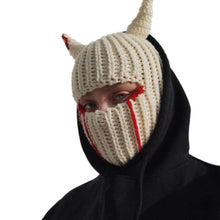 Load image into Gallery viewer, Halloween Funny Horns  Creative Knitted Hat Beanies Warm Full Face Cover Ski Mask Hat Windproof Balaclava Hat for Outdoor Sport
