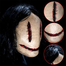 Load image into Gallery viewer, Halloween Horror Bloody Smiley Mask Fancy Dress Party Suture Ghost Latex Mask Helmet Halloween Scary Tricky Costume Cosplay Prop
