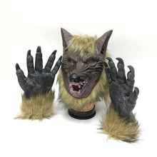 Load image into Gallery viewer, Halloween Latex Rubber Wolf Head Hair Mask Werewolf Gloves Costume Party Scary Decor Masquerade Props
