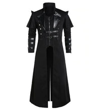 Load image into Gallery viewer, Halloween Medieval Steampunk Assassin Elves Pirate Costume For Adult Black Vintage Long Split Jacket Gothic Armor Leather Coats
