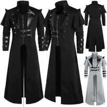 Load image into Gallery viewer, Halloween Medieval Steampunk Assassin Elves Pirate Costume For Adult Black Vintage Long Split Jacket Gothic Armor Leather Coats
