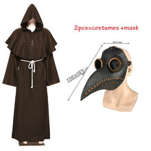 Load image into Gallery viewer, Halloween Medieval Hooded Robe plague doctor costume mask hat for men Monk Cosplay Steampunk Priest horror Wizard Cloak Cape
