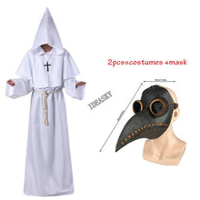 Load image into Gallery viewer, Halloween Medieval Hooded Robe plague doctor costume mask hat for men Monk Cosplay Steampunk Priest horror Wizard Cloak Cape
