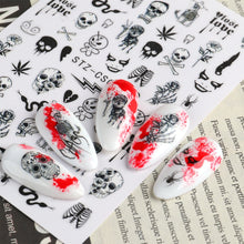 Load image into Gallery viewer, Halloween Nail Art Sticker Skull Bone Clown Pumpkin Sliders Snake Anime Cartoon Spider Decals Manicure Decor SASTZCS050-057
