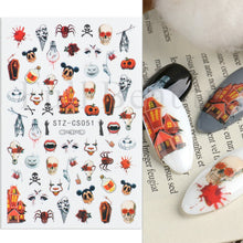 Load image into Gallery viewer, Halloween Nail Art Sticker Skull Bone Clown Pumpkin Sliders Snake Anime Cartoon Spider Decals Manicure Decor SASTZCS050-057
