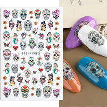 Load image into Gallery viewer, Halloween Nail Art Sticker Skull Bone Clown Pumpkin Sliders Snake Anime Cartoon Spider Decals Manicure Decor SASTZCS050-057
