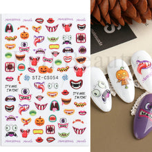 Load image into Gallery viewer, Halloween Nail Art Sticker Skull Bone Clown Pumpkin Sliders Snake Anime Cartoon Spider Decals Manicure Decor SASTZCS050-057
