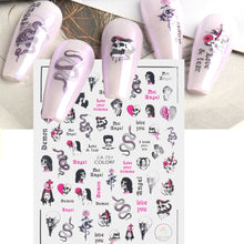 Load image into Gallery viewer, Halloween Nail Art Sticker Skull Bone Clown Pumpkin Sliders Snake Anime Cartoon Spider Decals Manicure Decor SASTZCS050-057
