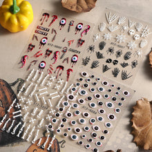 Load image into Gallery viewer, Halloween Nails Acrylic Sticker Realistic Eyes Bone Spider 5D Embossed Sliders Gel Polish Engraved Decal Tips Decor CHSTZ-5D60
