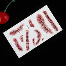 Load image into Gallery viewer, Halloween Terror Sticker Temporary Tattoo Stickers Non-toxic Long Lasting Terror Realistic Stitched Injuries Wounds Party Decor
